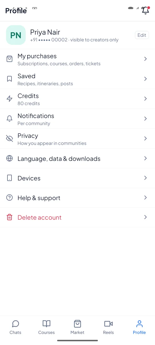 Profile, purchases and privacy